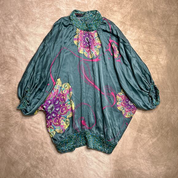 Custo Barcelona Dolman Sleeve Loose Flowy Oversized Silk Blouse Mandala Print - Picture 10 of 10